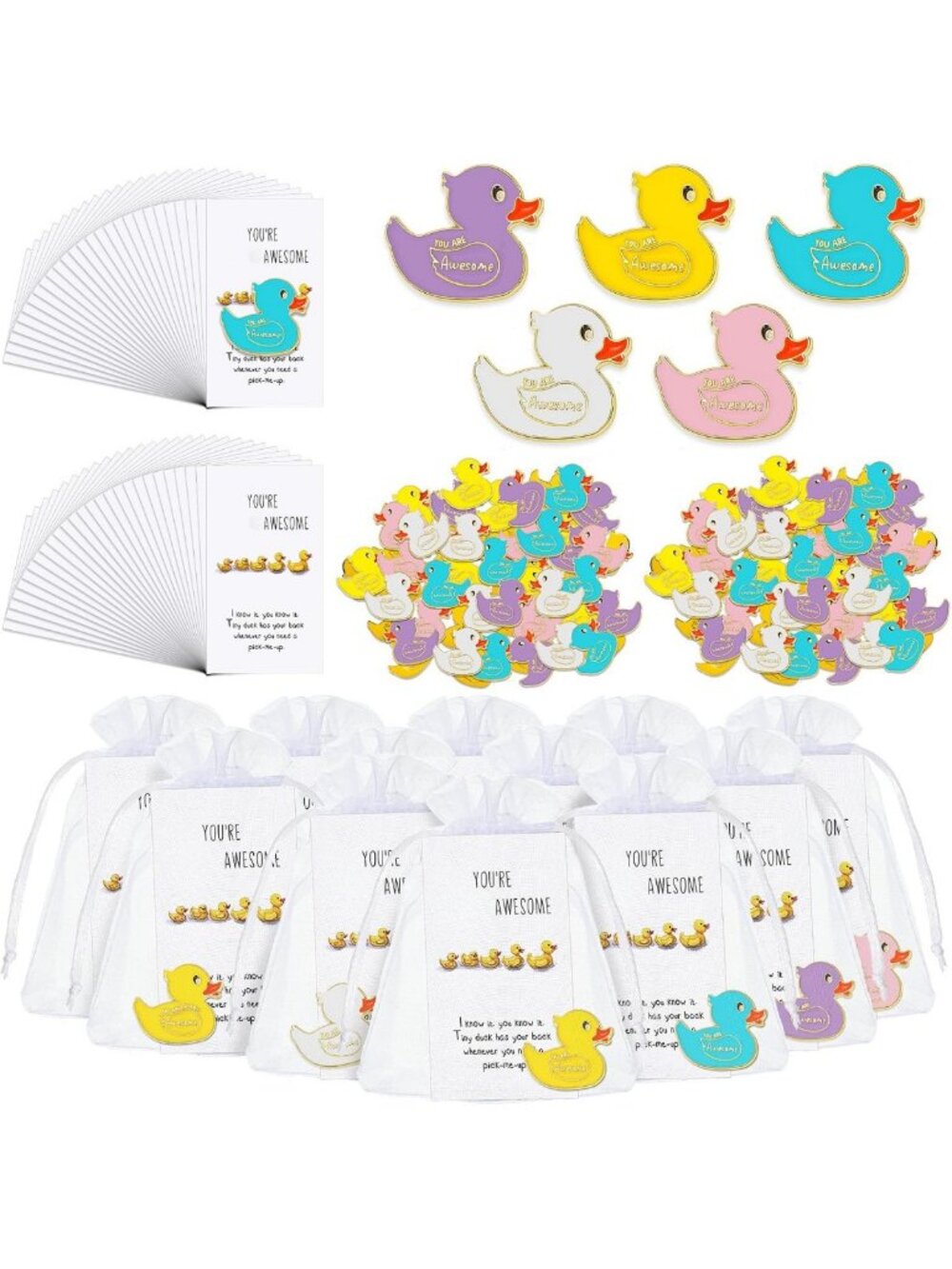 100 Duck Pins Set - Fun Appreciation Gifts, You're Awesome, Colorful Party